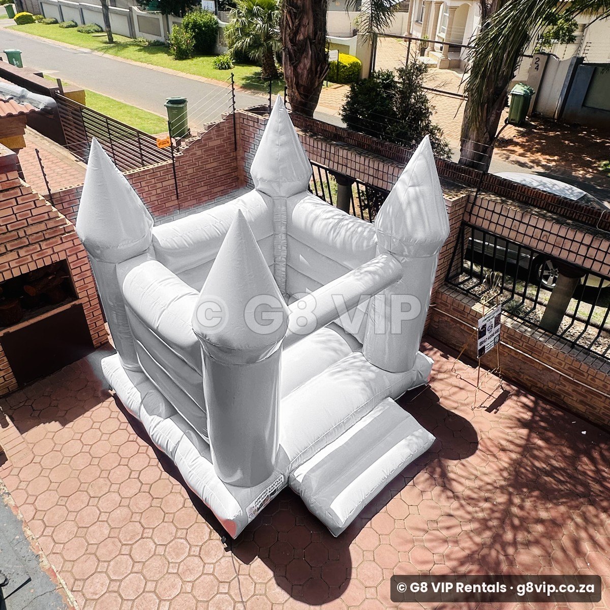 White Castle white jumping castle - top view